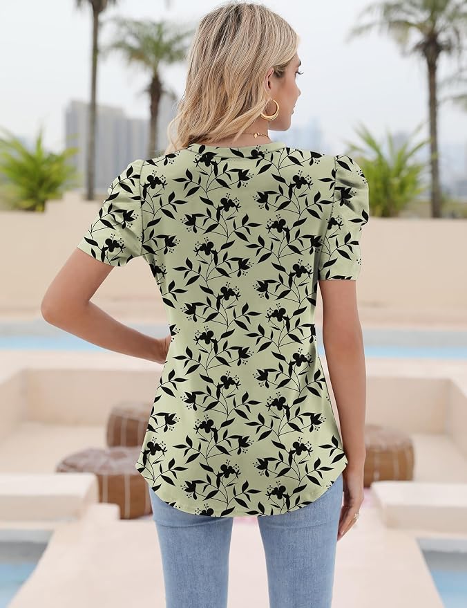 Ivicoer Puff Short Sleeve Shirt for Women Eyelet Tops Summer Crewneck Blouse Loose Fit S-XXL - Image 5