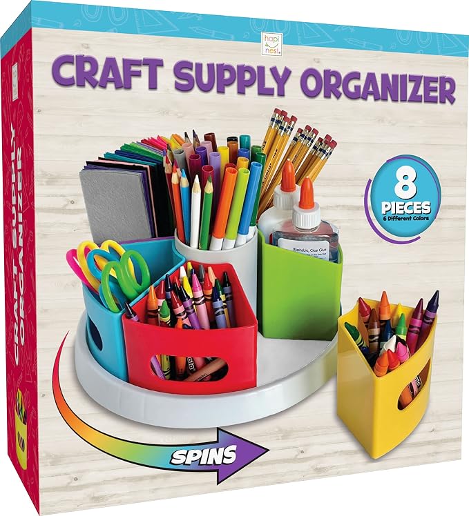 Hapinest Rotating Art Supply Organizer - Crayon, Marker & Pencil Storage Solution for School Teachers & Classroom Crafts - Rotating Desk Organizer Caddy - Image 7