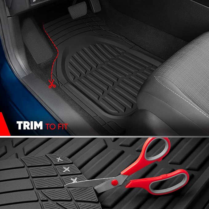 Motor Trend FlexTough LITE Rubber Car Mats Full Set - All Weather Floor Mats for Cars & SUVs - Automotive Waterproof Black Car Floor Mats for Cars Interior Accessories Universal Trim-to-Fit - Image 5