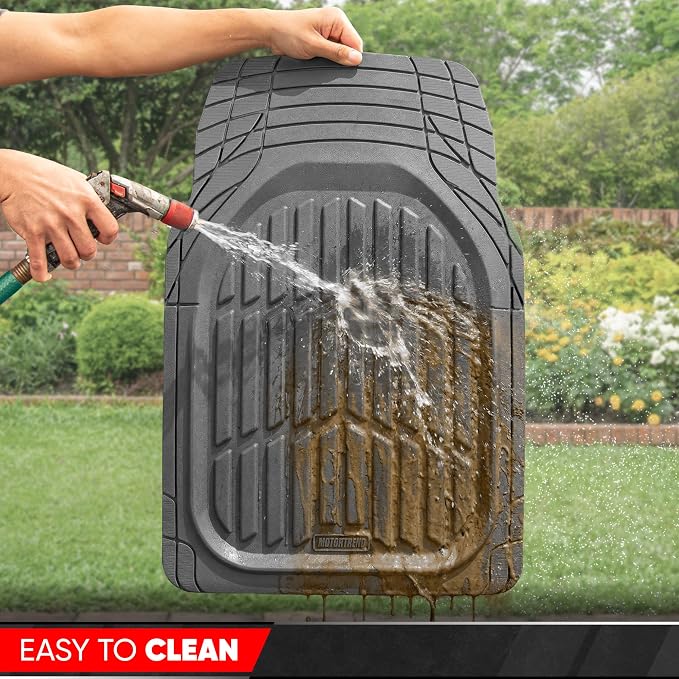 Motor Trend FlexTough LITE Rubber Car Mats Full Set - All Weather Floor Mats for Trucks, Cars & SUVs - Automotive Waterproof Gray Car Floor Mats for Cars Interior Accessories Universal Trim-to-Fit - Image 8
