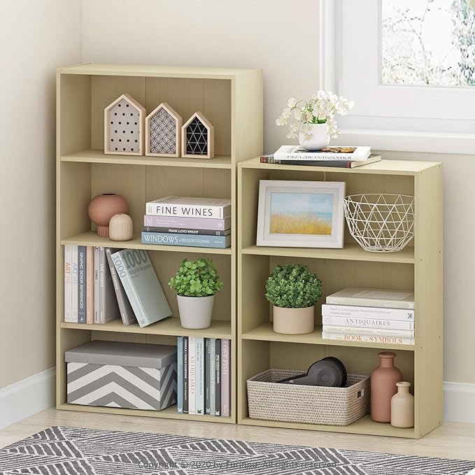 Furinno PASIR Book Shelf, 3-Tier Bookshelf, Storage Shelves Bookcase, 9.7 x 23.7 x 31.5, for Living Room, Bedroom, Home Office, Maple - Image 2