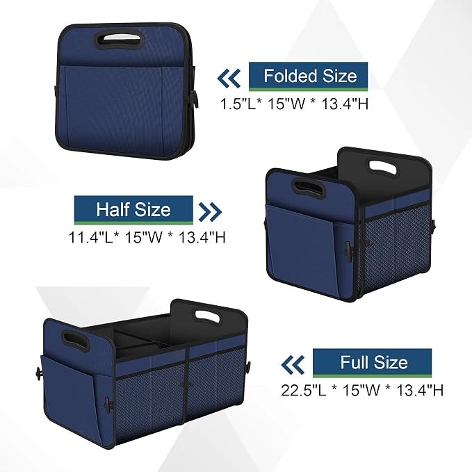 Femuar Car Trunk Organizer,Car Storage Organizer with 72L Large Capacity Waterproof Collapsible and 11 Pockets,Trunk Organizer for Car Suv/Jeep/Sedan, Large Size,Blue - Image 3