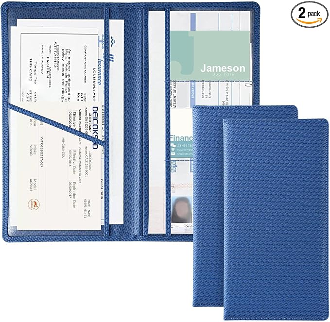 JUSTTOP 2Pack Car Registration and Insurance Holder,Car Document Holder for Cards License with Magnetic Shut,Vehicle Glove Box Car Organizer for Documents, Cards, License(Carbon Fiber Blue) by JUSTTOP