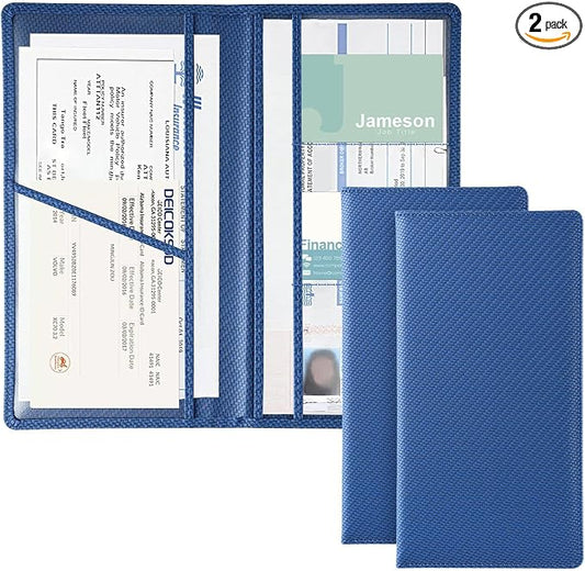 JUSTTOP 2Pack Car Registration and Insurance Holder,Car Document Holder for Cards License with Magnetic Shut,Vehicle Glove Box Car Organizer for Documents, Cards, License(Carbon Fiber Blue) by JUSTTOP