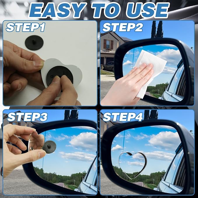 4Pcs Cars blind spot mirror Heart Shaped Car Side Mirror Car Accessories Adjustabe Angle Removable Wide Angle Convex RearView Mirror Enhanced Safety Universal Stick-On for Suvs Trucks Autos - Image 6