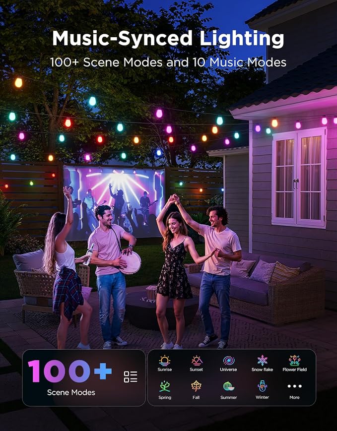 Govee S14 Bulb Outdoor String Lights 2, 48ft RGBICWW, 15 LED Bulbs, IP66 | Patio Lights with 111 Scene Modes for Patio, Backyard, Garden, Compatible with Alexa, Google, Matter, APP Control - Image 3