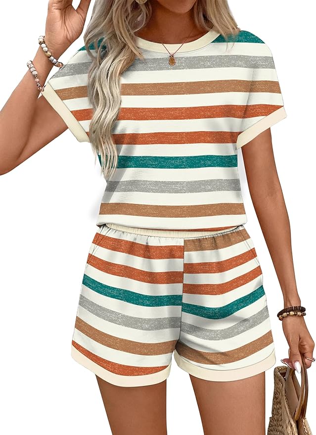 WIHOLL Two Piece Sets for Women Summer Lounge Short Sets Cap Sleeve Crew Neck Sweatsuit with Pocket XS-2XL - Image 3
