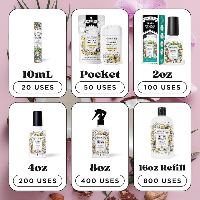 Poo-Pourri Before-You-Go Toilet Spray, Beach Bum, 2 Fl Oz, Up to 100 Uses, Bathroom Odor Deodorizer with Essential Oils for Home or Work, Travel Essentials, TSA Approved Size, Coconut, Orchid Scent - Image 9