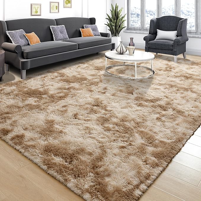 Tepook Area Rugs 9x12 for Living Room, Super Soft Fluffy Rugs for Bedroom, Modern Shaggy Rug Fuzzy Carpets for Kids, Plush Indoor Nursery Home Decor Rug with Non-Slip Bottom, Tie-Dyed Beige - Image 2