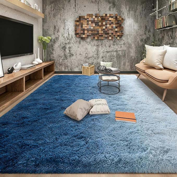 Tepook Soft Fluffy Rugs for Living Room, 5x8 Shaggy Area Rug for Bedroom, Modern Shag Rug Fuzzy Carpets for Kids, Plush Indoor Nursery Home Decor Rug with Non-Slip Bottom, Gradient Navy Blue - Image 3