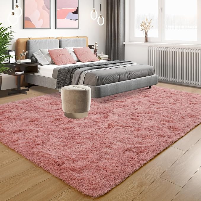 Tepook Blush Pink Area Rugs for Living Room Girls Bedroom, 4x6 Fluffy Shaggy Dusty Pink Rug for Kids Room Playroom, Plush Shag Non-Slip Carpet for Nursery Dorm Classroom, Cute Rose Beige Rug - Image 2