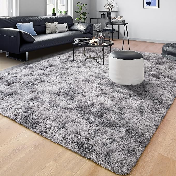 Tepook Fluffy Large Rugs for Living Room, Area Rug 6x9 Soft Carpet for Bedroom, Modern Shaggy Rug for Kids Boys Girls, Plush Indoor Nursery Home Decor Rug with Non-Slip Bottom, Tie-dye Light Grey - Image 8