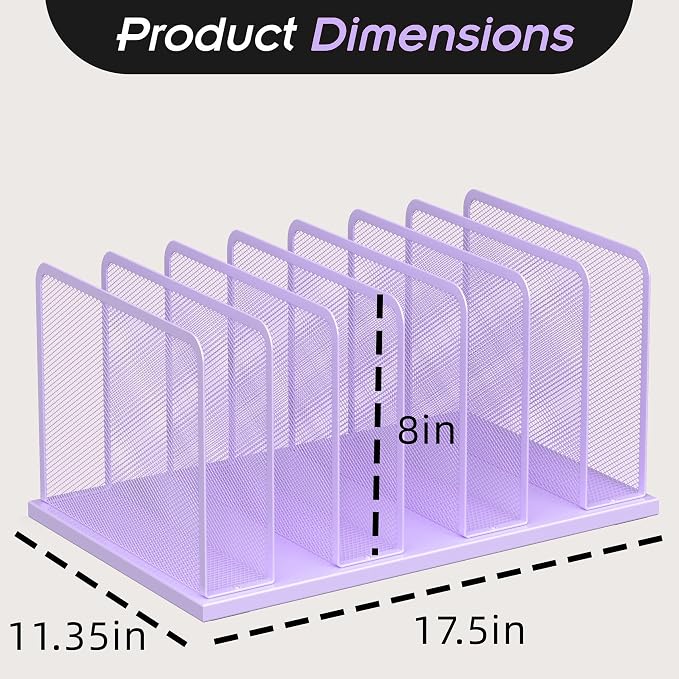 Kuntine.B 7-Section Upright Desk File Organizer Purple 2 Pack | Vertical, Mesh, Metal, Assembly, Stability, Sturdiness, Organization, Standing - Image 2