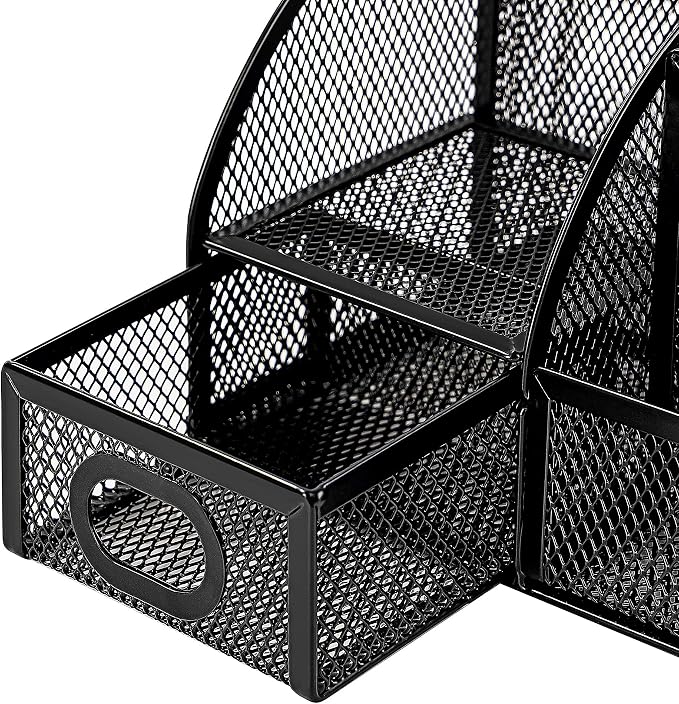Amazon Basics Mesh Pen Holder and Desktop Desk Organizer, Office Caddy Storage for Writing Utensils, 9.1 x 5.9 x 5.5 inches, Black - Image 4