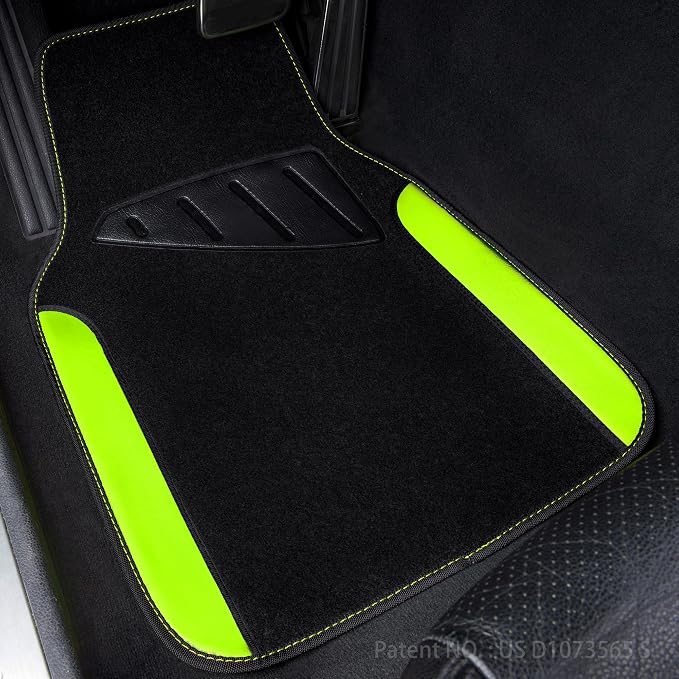 CAR PASS Fluorescent Leather & Waterproof Car Carpet Floor Mats, Universal Car Mats Fit for SUV,Vans,sedans, Trucks,Set of 4pcs Car Carpet with Anti-Slip nibbs Driver Heel Pad (Black Green Lime) - Image 7