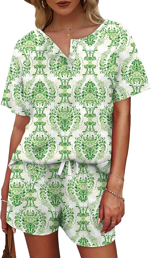 WIHOLL Two Piece Outfits for Women Lounge Sets Button Down Top and Shorts Set Sweatsuits with Pockets - Image 3