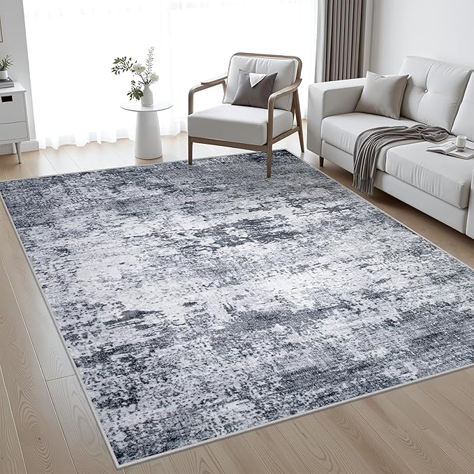 5x7 Area Rug Living Room Rug: Washable Modern Abstract Soft Thin Rug Indoor Floor No Slip Stain Resistant Carpet for Bedroom Dining Room Farmhouse Nursery Home Office - Grey by FXRHLP