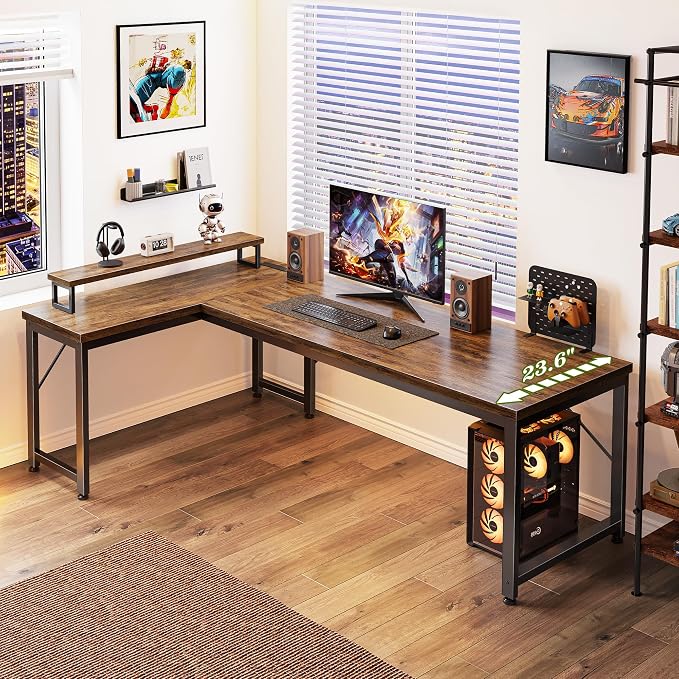 PRAISUN 61" L Shaped Computer Desk, Outlets, Monitor Stand, Rustic Brown | USB-C Ports, Reversible Charging Station, Spacious Desktop & Legroom, 0.94 Inch Thick Desktop, for Gaming, Study & Work - Image 7