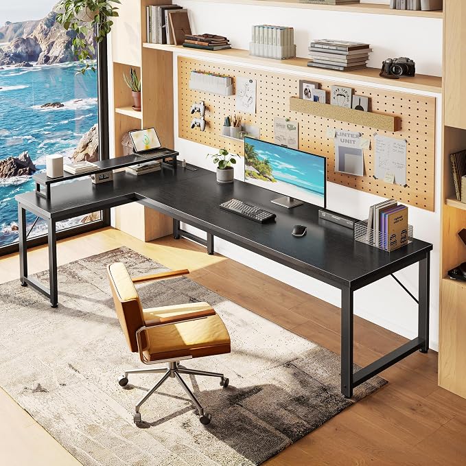 PRAISUN 61" L Shaped Computer Desk, Power Outlets, Monitor Stand, Black | USB-C Ports, Reversible Charging Station, Spacious Desktop & Legroom, 0.94 Inch Thick Desktop, for Gaming, Study & Work - Image 2