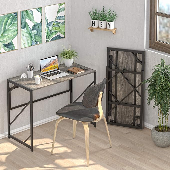 Elephance Folding Desk Writing Computer Desk for Home Office No-Assembly | Study Office Desk,Foldable Table for Small Spaces,31.5 Inch,Black Oak - Image 2