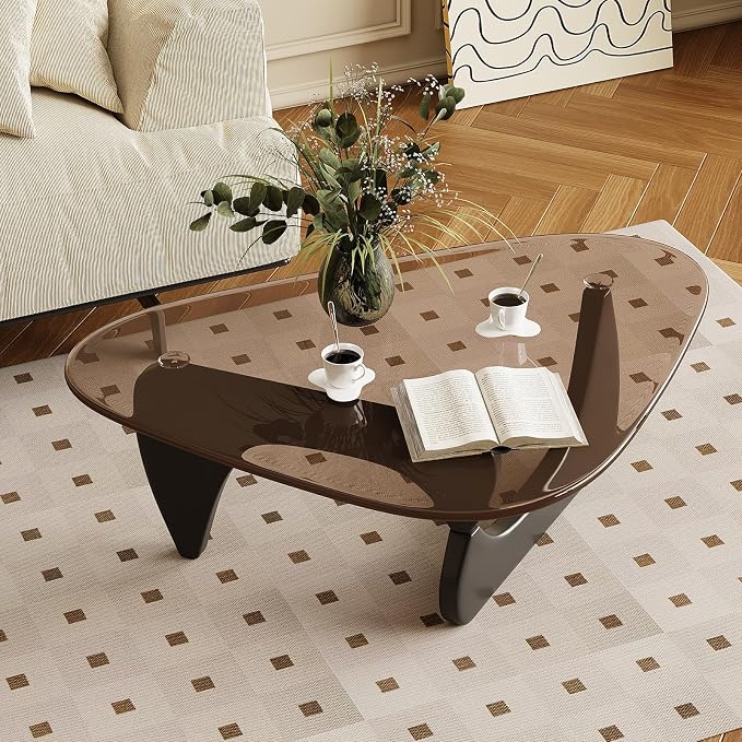 Coffee Table for Living Room Mid Century Modern Center Table with Glass Top and Wood, 36 Inch, Black Brown - Image 7