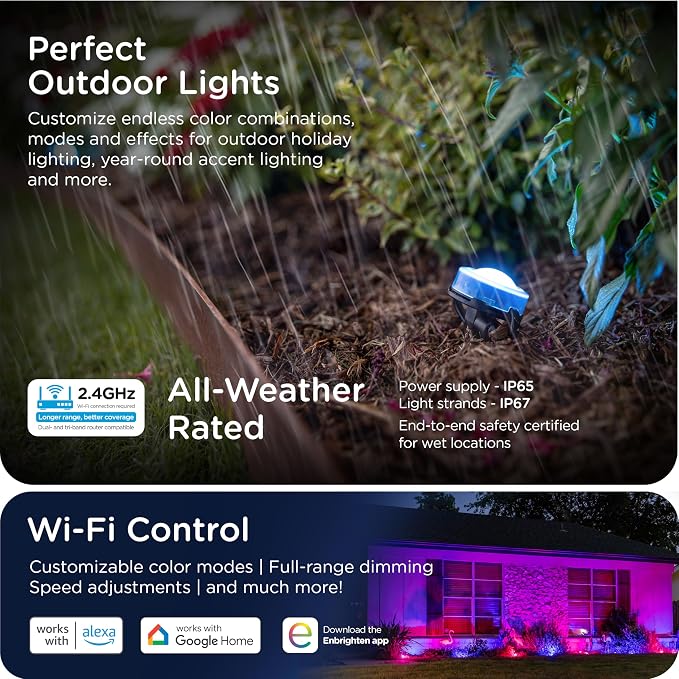 Enbrighten Vibe Eternity Garden Lights, 50ft, 12 RGBWIC LEDs, Waterproof, Uplights, Outdoor Landscape Lighting, Home Exterior Spotlight, Smart App, Works with Alexa, Google Home, 83790 - Image 4