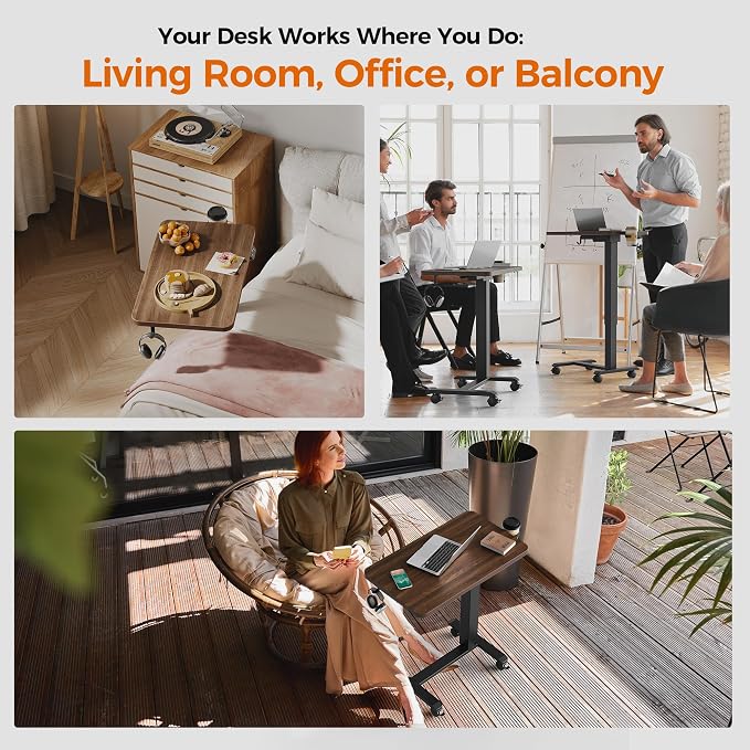 Agilestic 26*16 Inch Height Adjustable Electric Standing Desk, Dark Walnut | Sit Stand Up Computer Desk, with Wheels, Memory Presets, Stable Steel Frame, 88 lbs, Easy Assembly, Home Office, Studying - Image 4