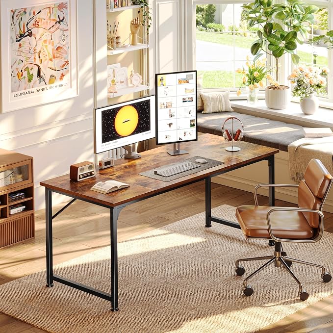 PRAISUN 55 Inch Computer Desk, Home Office Desk with Spacious Desktop, Rustic Brown - Image 2