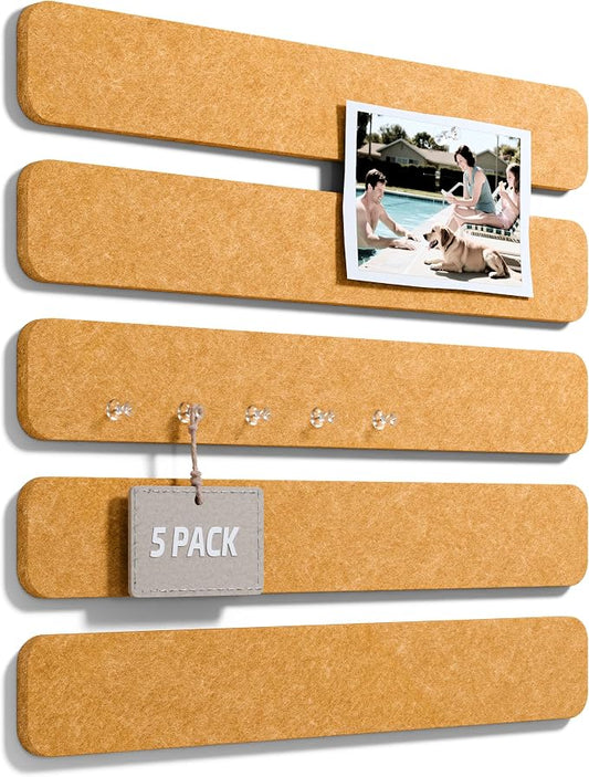 Fluxynara 13" x 2" Felt Wall Panels, Sunset Yellow | 5-Pack Cork Board Alternative with 35 Push Pins, Adhesive Mounting for Bedroom Door or Home Office by FLUXYNARA
