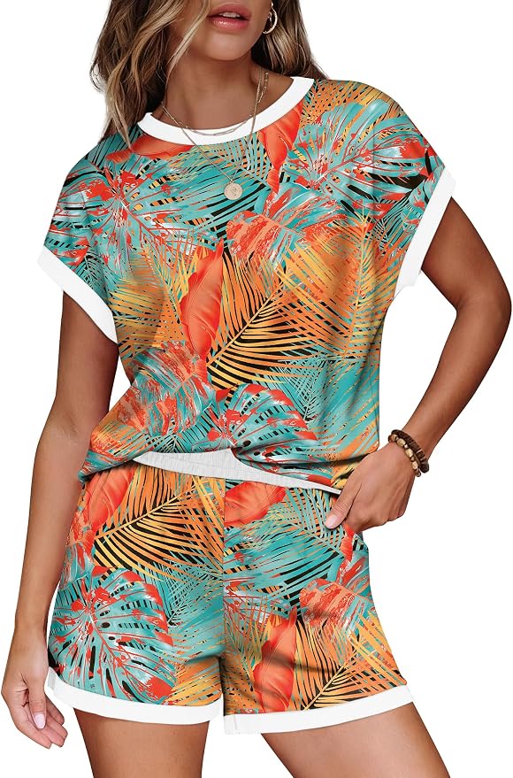 WIHOLL Two Piece Sets for Women Summer Lounge Short Sets Cap Sleeve Crew Neck Sweatsuit with Pocket XS-2XL - Image 2
