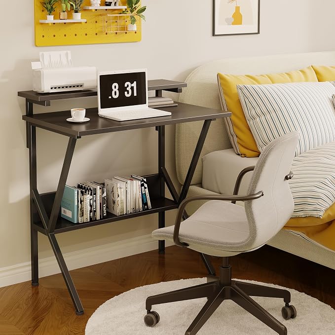 COTUBLR Small Desk, 27.5 Inch Small Computer Desk for Small Spaces, Computer Desk with Adjustable Monitor Stand, Compact Desk with Storage, Tiny Desk Study Desk for Bedroom Home Office, Black - Image 7