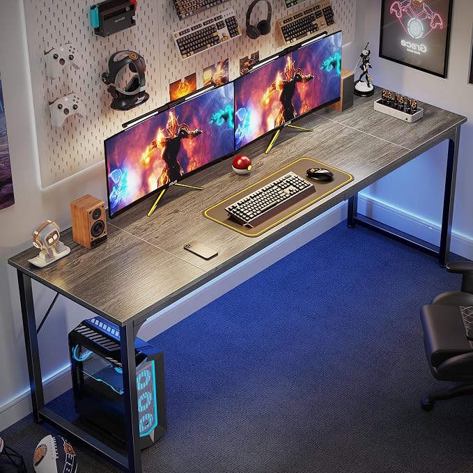 Huuger Computer Desk, 80 Inch Office Desk, Gaming Desk with Storage, Writing Desk Work Desk for Home Office, Study, Long Simple Desk, Large Legroom, Metal Frame, Grey - Image 4