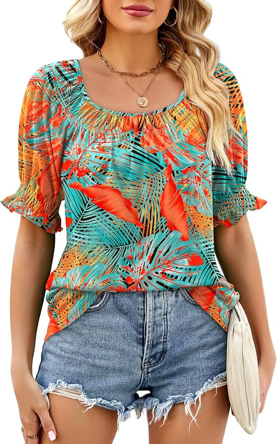 WIHOLL Womens Short Sleeve Square Neck Summer Tops Dressy Casual Blouses Trendy Clothes 2026 - Image 2
