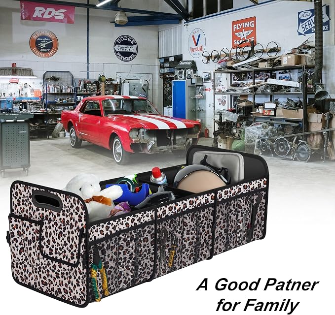 Femuar Collapsible Trunk Organizer - 90L Large Capacity with 15 Pockets, Waterproof for SUV/Car/Jeep/Sedan, Extra Large Leopard Print - Image 6