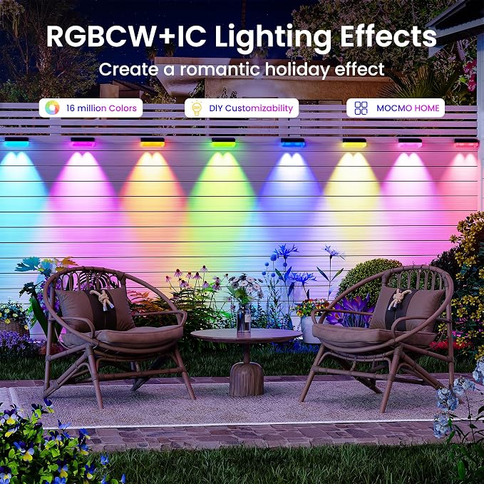 16 Packs Outdoor Deck Lights, Smart RGBIC Fence Light, with APP/Remote Control, 16 Million Monochrome Modes,IP67 Waterproof, Color Changing Fence Lights for Fence（100ft） - Image 5