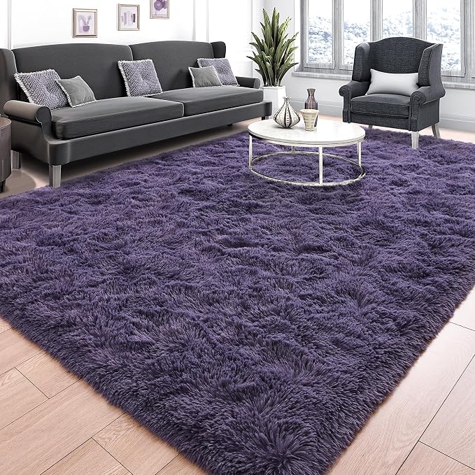 Tepook 4x6 Area Rugs for Living Room, Soft Fluffy Shag Gray Purple Rug for Bedroom Nursery, Modern Shaggy Plush Upgraded Non-Slip Carpet for Girls Boys Kids Room Dorm Home Decor by Tepook