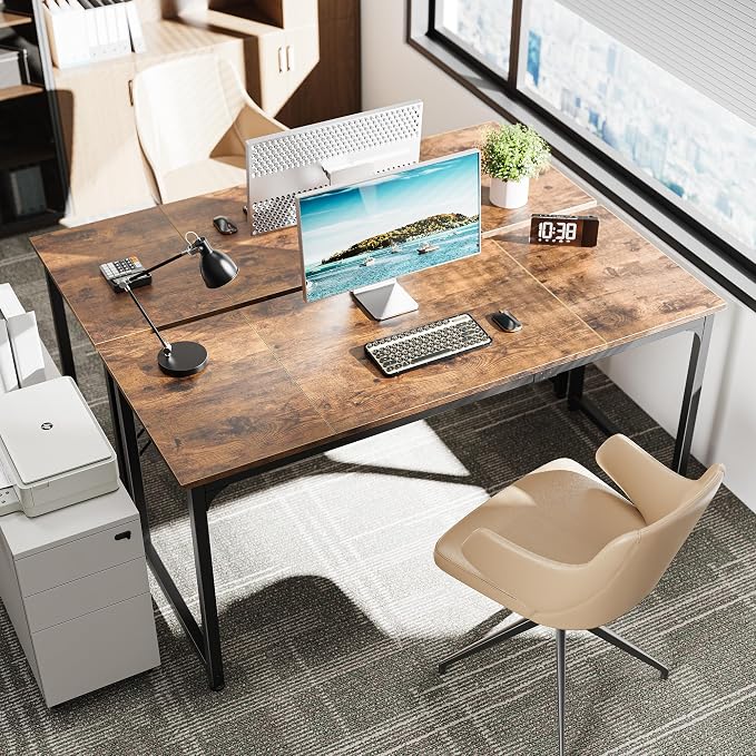 Huuger Computer Desk, 63 Inch Office Desk, Gaming Desk with Storage, Writing Desk Work Desk for Home Office, Study, Modern Simple Desk, Large Legroom, Metal Frame, Rustic Brown - Image 2