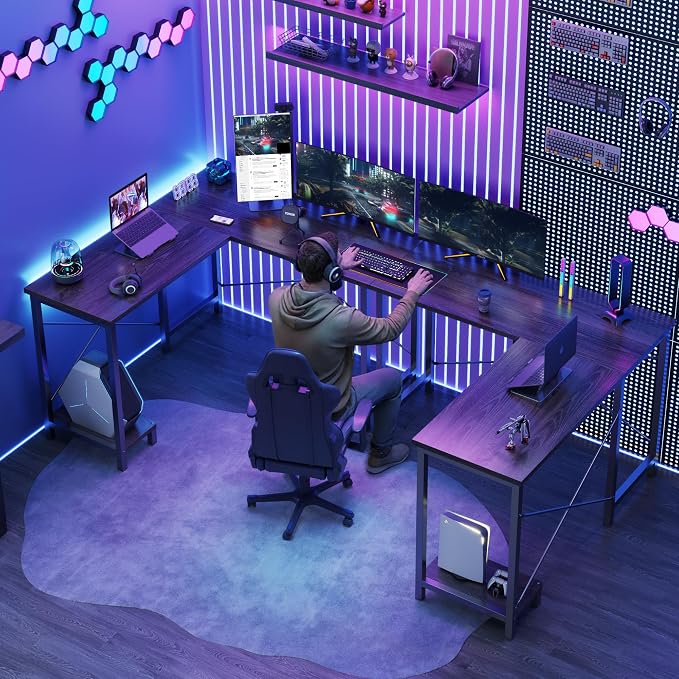 DUMOS 50-Inch Reversible L Shaped Desk with CPU Shelf, Grey | Computer Desk with Sturdy Metal Frame, Corner Gaming Desk, Home Office Desk for Study, Writing and Work, Sturdy Modern Design - Image 4