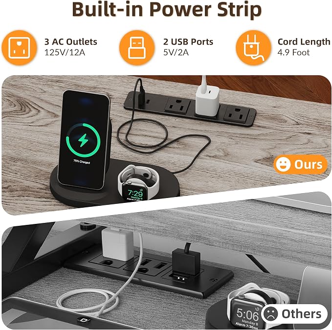 YOSHOOT 67" U Shaped Computer Desk, Reversible L Shaped Gaming Desk | Corner Desk with Power Outlets, 4 Drawers, 2 Storage Shelf, Computer Table with 4 Installation Methods, Grey - Image 6