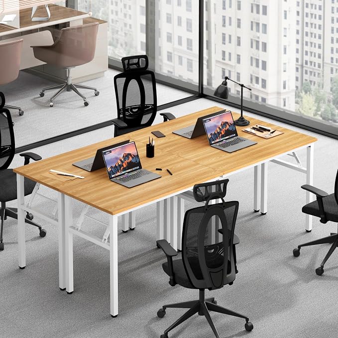 Need Office Computer Desk 35.8 Inch Sturdy Folding Laptop Table Teak | White Frame Writing Gaming Work Table/Foldable Home Office Desk/Sewing Table, No Assembly Required - Image 8