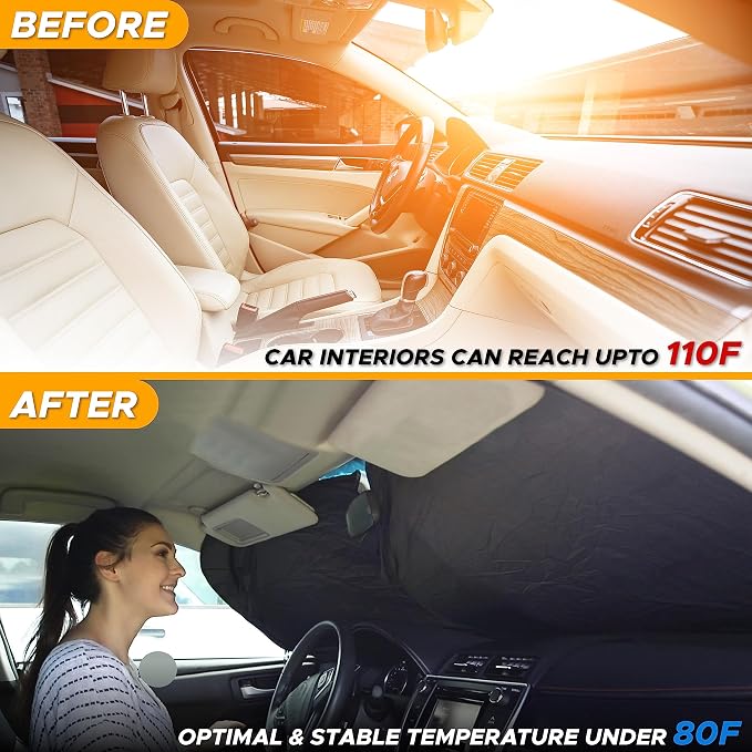 EcoNour Foldable Sunshade for Car Windshield | Dashboard Shield for Your Vehicle | Auto Window Shades for UV Rays and Sun Screen Protection | XXXX-Large (75 inches x 37 inches) - Image 6