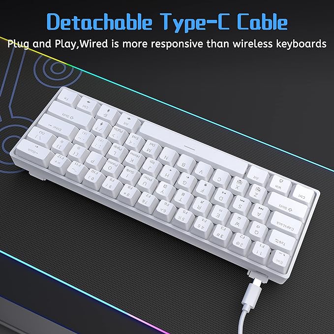DIERYA 60% Mechanical Keyboard, DK61se Wired Gaming Keyboard with Brown Switches, LED Backlit Ultra-Compact 61 Keys Mini Office Keyboard for Windows Laptop PC Gamer Typist（White） - Image 5