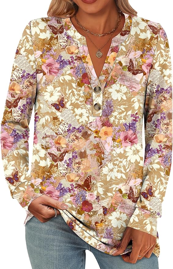 ANRABESS Women's Long Sleeve Shirts 2026 Spring Fashion Dressy Casual Tops Trendy Henley Blouses Cute Work Outfits Clothes by ANRABESS
