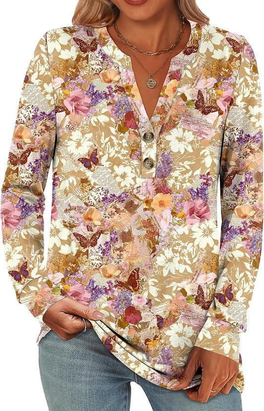 ANRABESS Women's Long Sleeve Shirts 2026 Spring Fashion Dressy Casual Tops Trendy Henley Blouses Cute Work Outfits Clothes by ANRABESS