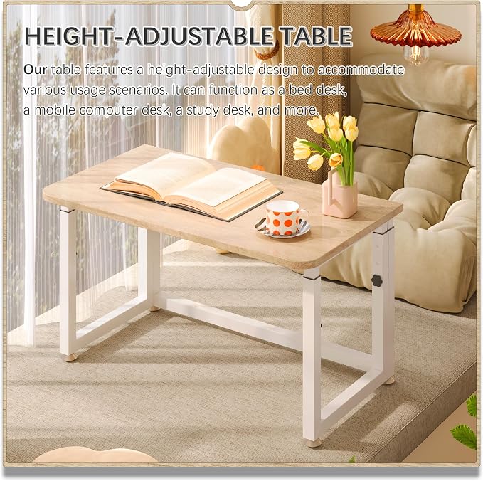 4NM No Tool Assembly 31.5" Small Desk, Folding Portable Desk with Wheels, Adjustable Height Foldable Computer Home Office Desks, Collapsible Study Writing Table for Space Saving Bedroom - Cloud Oak - Image 7