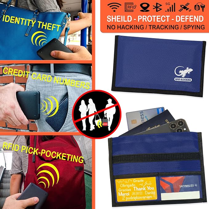 Gecko Travel Tech Blue Nylon Faraday Bag - Signal Blocker for Cell Phone, Car Key FOB, Data Privacy (BLUE - NYLON) - Image 5