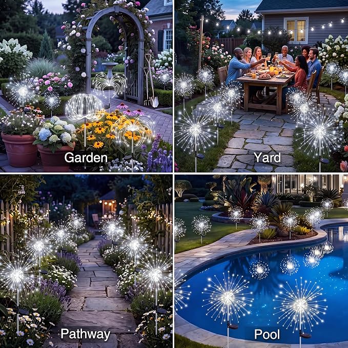 btfarm 3 Pack 120 LED Solar Garden Lights Outdoor, 8 Modes Firework Lights Solar Powered, Waterproof Twinkle Fairy Light Outside for Yard Patio Pathway Pool Christmas Party Decorative, Cool White - Image 7