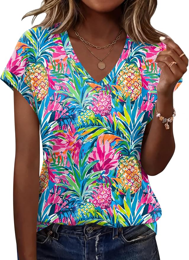 Rapbin Womens Summer Tops Women Blouses Dressy Casual V Neck T Shirts Short Sleeve Spring Tops for Women by RAPBIN