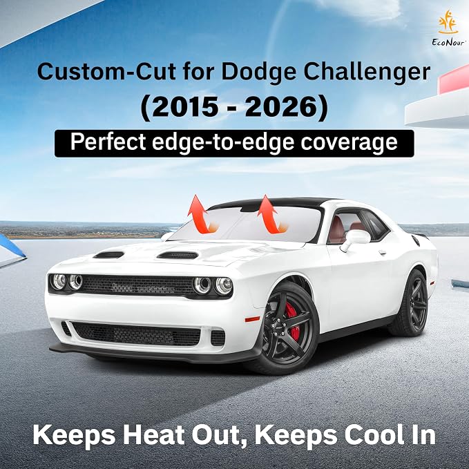 EcoNour Windshield Sunshade Compatible for Dodge Challenger 2015-2023 2024 2025, Sun Visor for Front Windshield & Window Sun Shade Cover, UV Heat Blocker & Protector, Car Accessories - Image 2