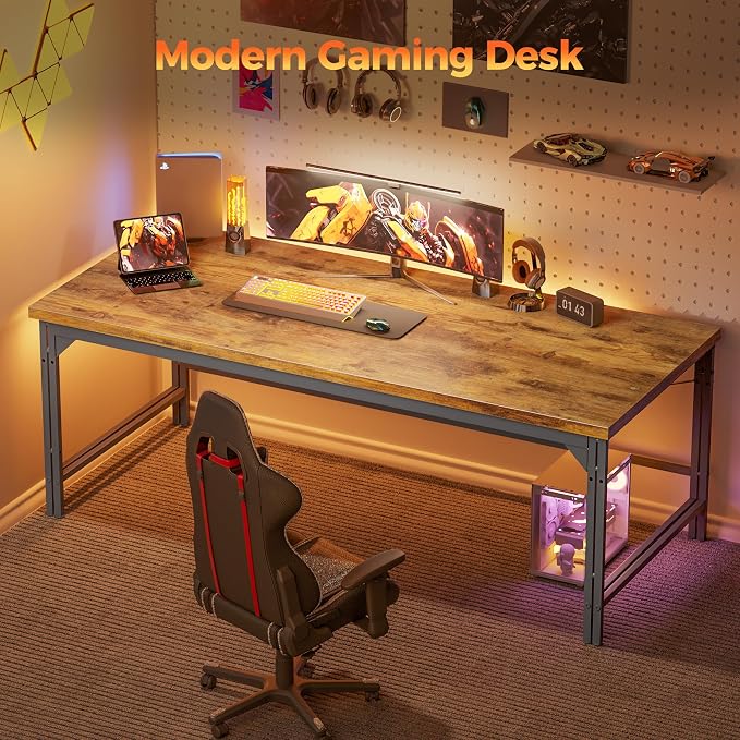 Mericonia 40 Inch Computer Desk, 1" Thick Small Office Table, Brown | Modern Simple Style, Heavy Duty Industrial Frame, Small Study & Writing Table for Home Bedroom Work - Image 9